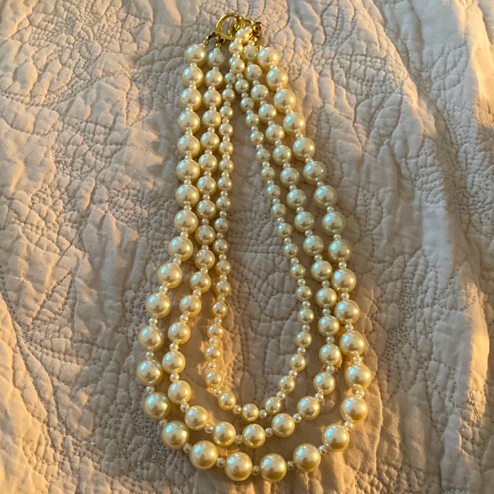 Three strand faux pearls